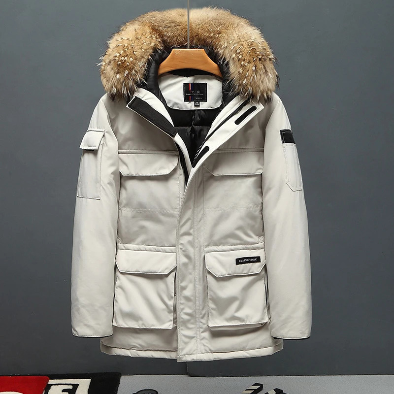 mens casual duck down jacket with hooded fur collar high-quality mens windproof and waterproof winter jacket warm jacket 4X 241018