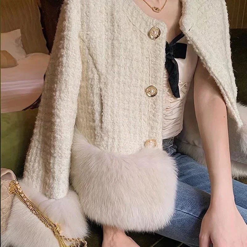 Arrival y Fashion Fall Winter Womens Full Sleeve Cashmere Braid Tweed Fur Pearls Button Casual Thick Warm Jackets 241019