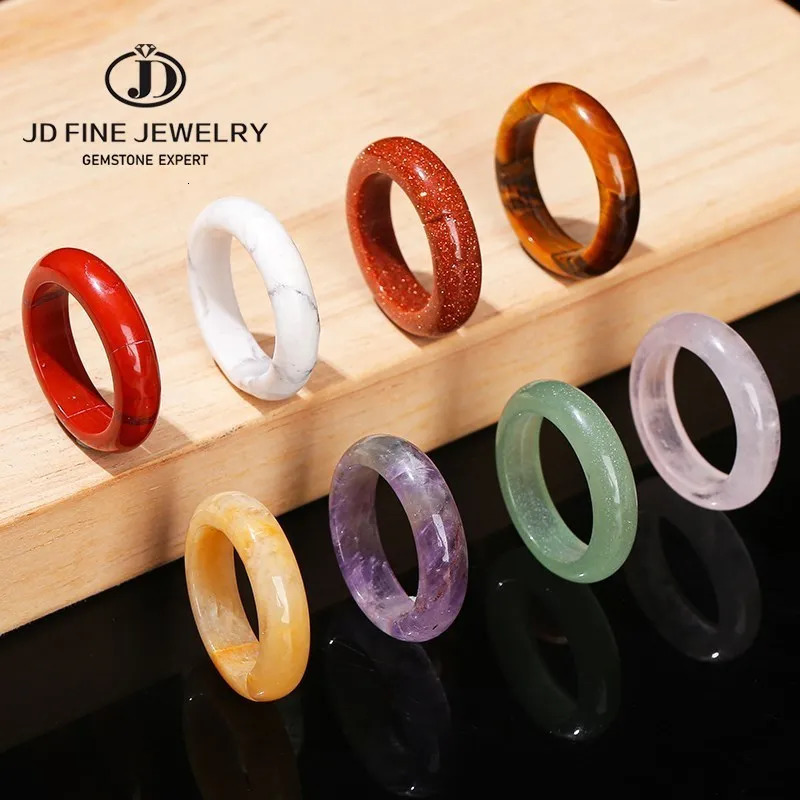 JD Natural Healing Crystal Band Rings Amethyst Agate Jasper Dainty Finger Solid Ring Women Men Fashion Minimalist Jewelry Gifts 241010