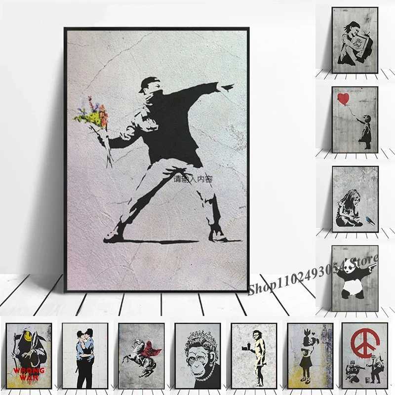 Banksy Graffiti Artwork Canvas Painting Prints Wall Art Pictures Girl with Red Balloon Black White Posters Nordic Home DecorXJ241016