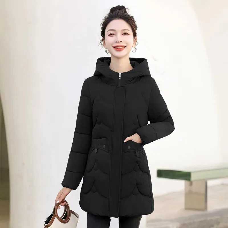 Down Cotton-padded Jacket Womens Wear 2025 Winter New Female Long Coat Hooded Slim Jacket Padded Warm Cotton Padded CoatX241019