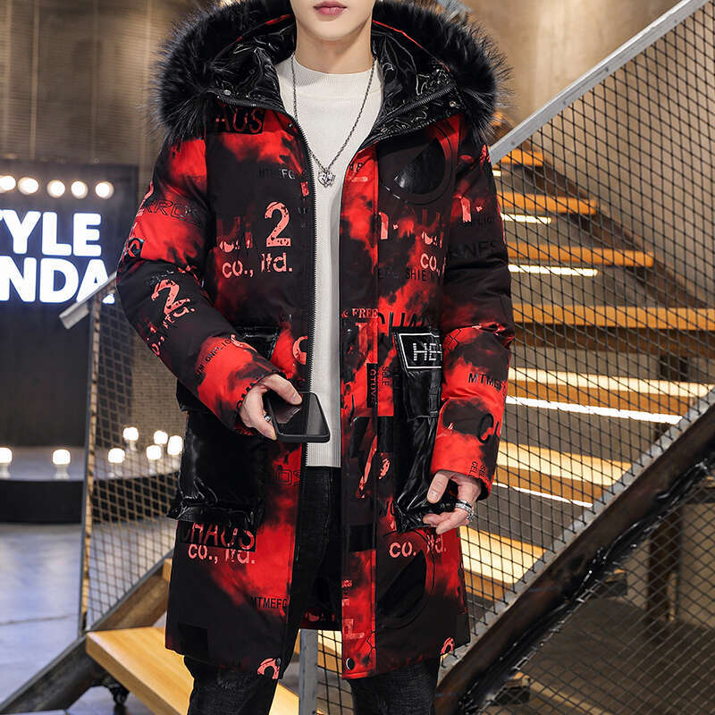 Top 2024 Winter Warm Windbreaker Parka Men's Detachable Fur Collar Cotton-Padded Jackets Streetwear Mid-Length Thick Hooded Coat