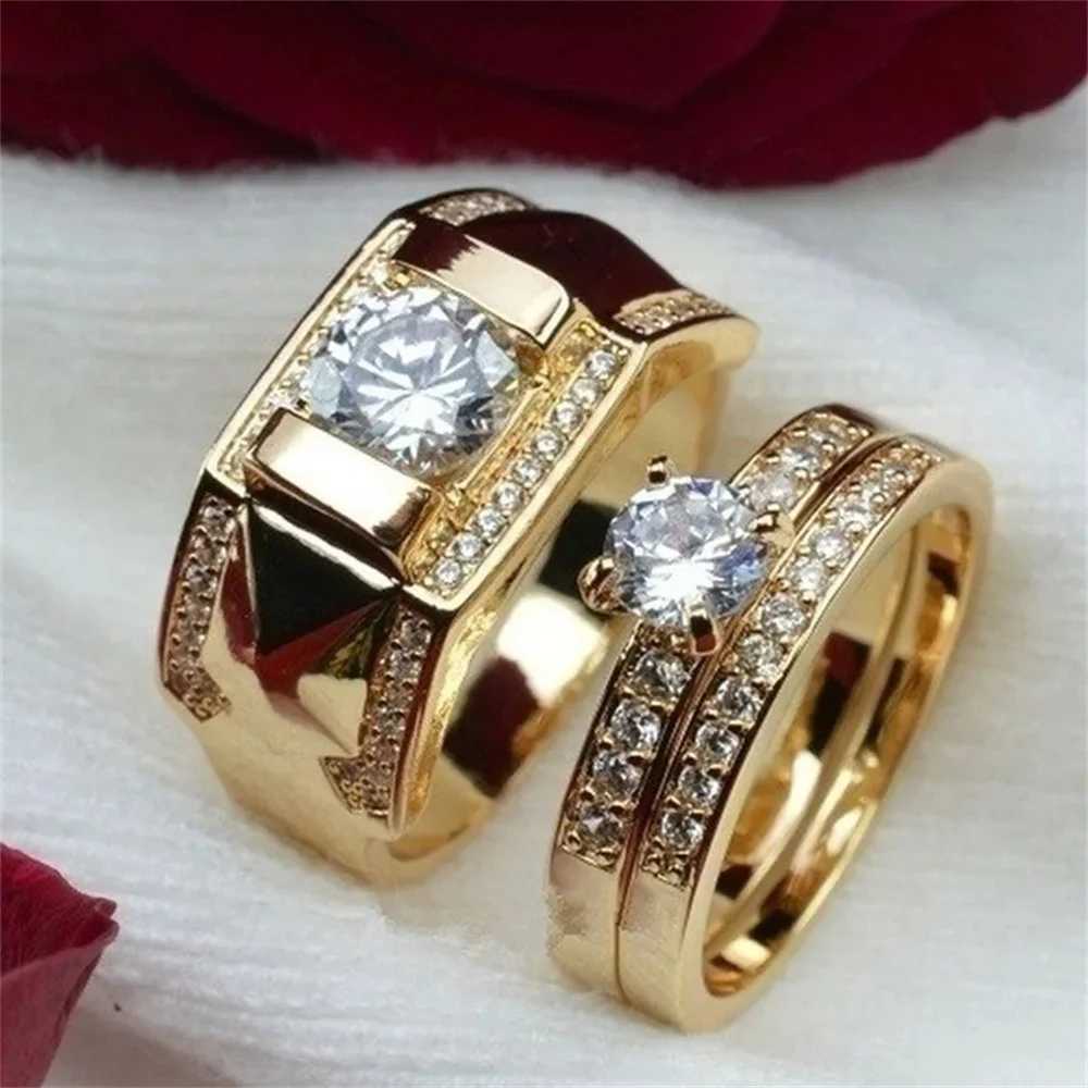Fashionable couple ring romantic womens Rhinestone CZ ring set fashionable mens stainless steel zircon ring wedding ring jewelry Y241019