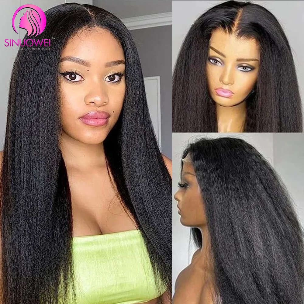 kinky Straight Human 13x4 Lace Front 180% Yaki Kinky Wigs With Brazilian Remy Hair Wig For Women