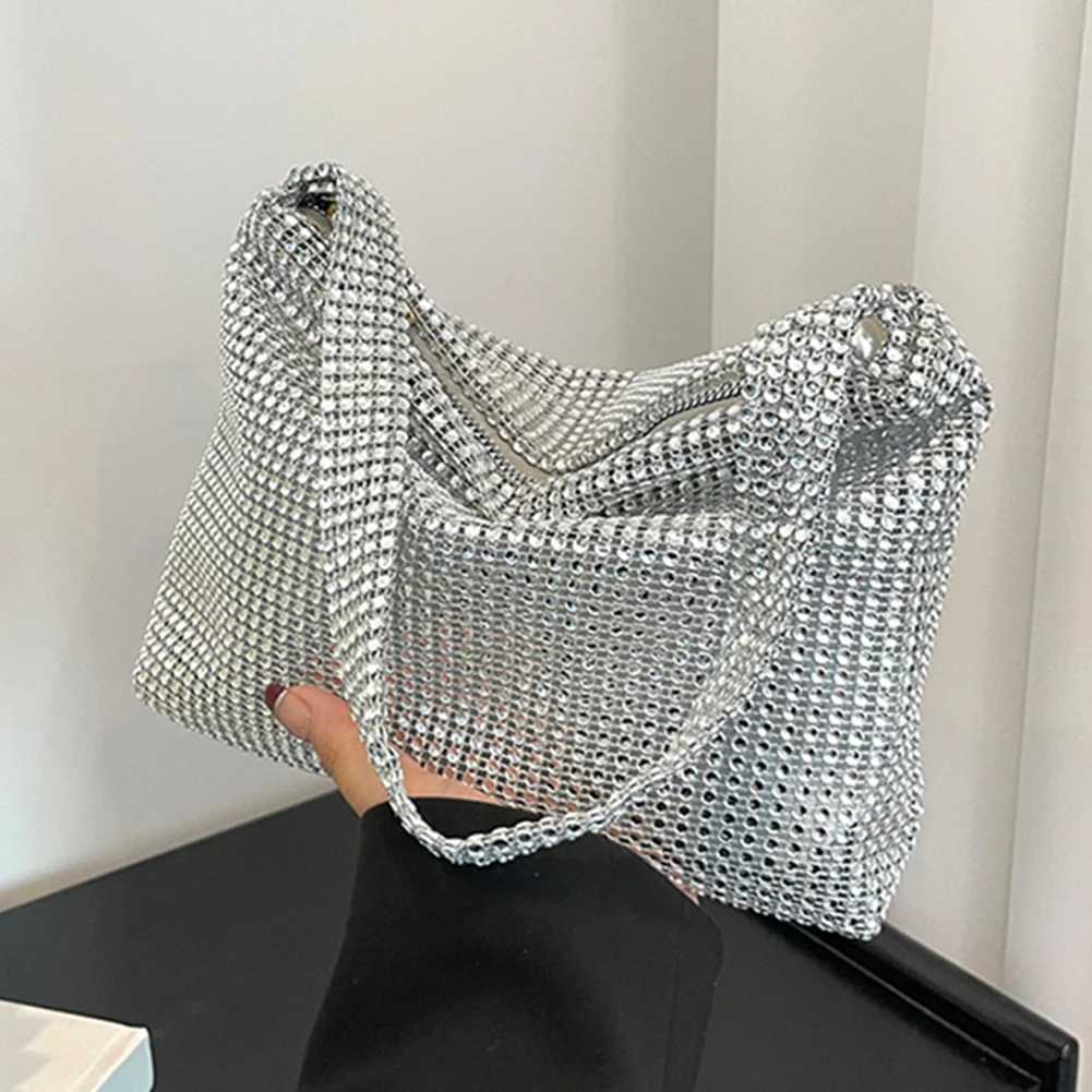 Sparkling Evening Dinner Clutch Bag Zipper Closure Womens Fashion Evening Bag Water Diamond Decoration Large Capacity Bottom Bag Y241019
