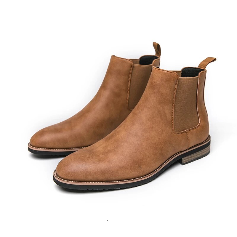 For Men Solid Color Slip On Ankle Boots Flat Short Toed Pointy High Top Pu Leather Shoes Ddmywed ddmythur
