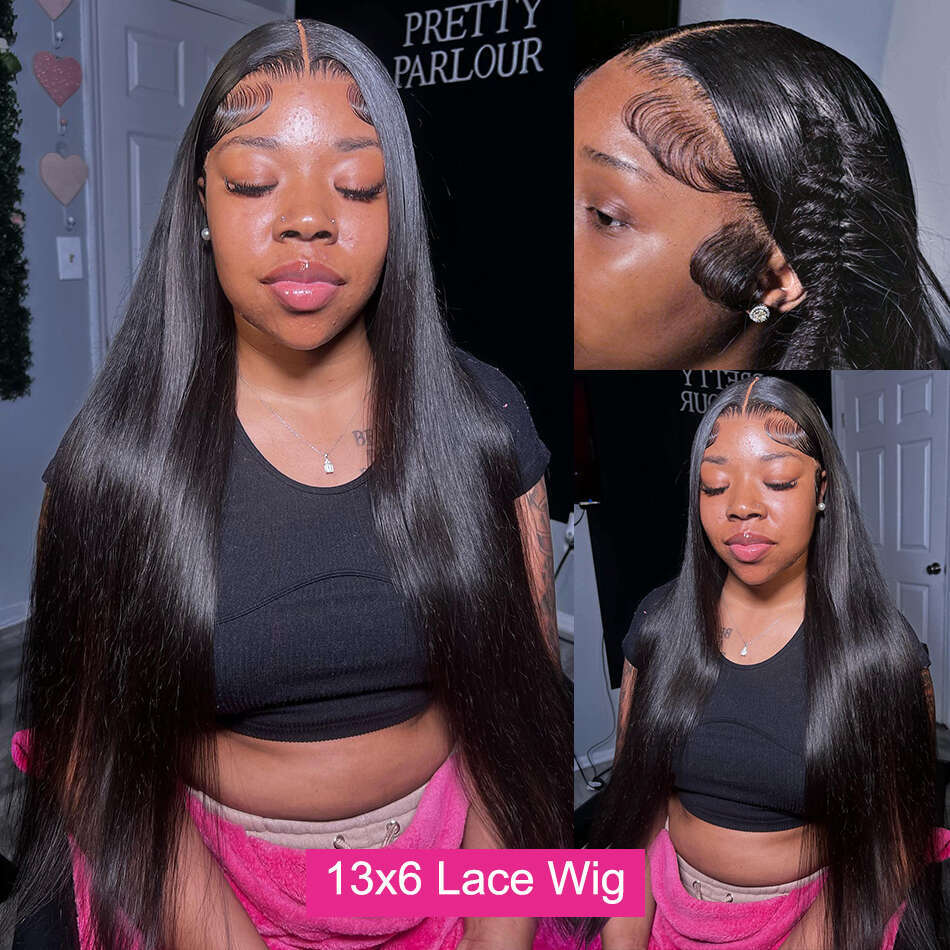 13x4 HD Front Straight 13x6 Transparent Frontal Human Hair Pre Plucked Lace Wigs For Women 250%