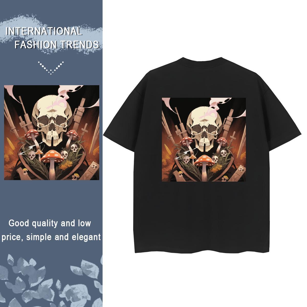 Brand Woman T Shirts 100% Cotton 230g Short sleeve Soft Spring Summer skull Women Tees Loose Black White Tops Tees