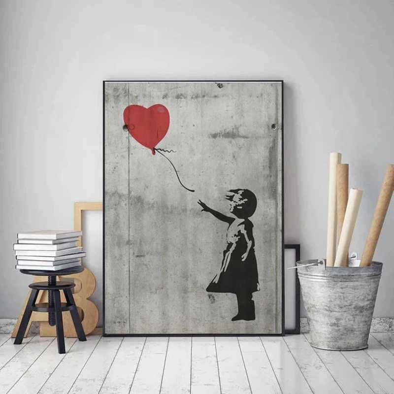 Banksy Graffiti Artwork Canvas Painting Prints Wall Art Pictures Girl with Red Balloon Black White Posters Nordic Home DecorXJ241016