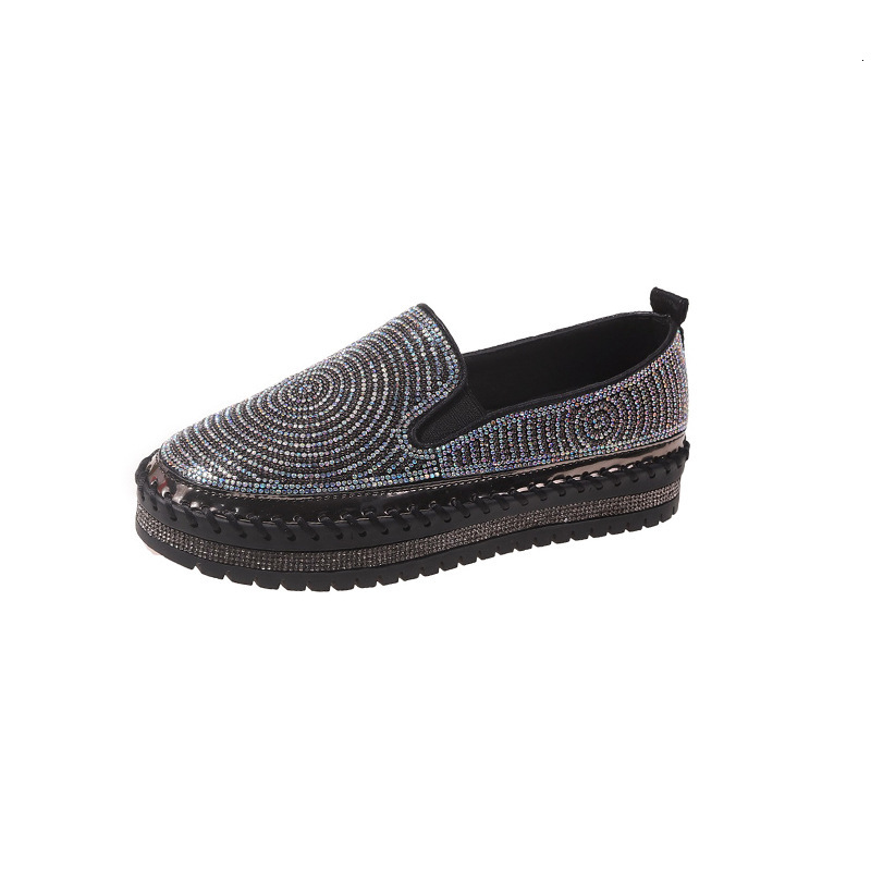 Thick soled shoes 2024 new model, thick soled, low cut, shallow mouth, sequins, large size, fashionable, sports and casual single shoes for women