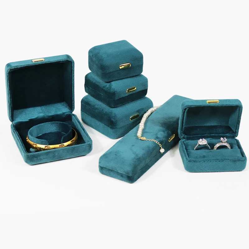 Round corner gold buckle bead treasure box exquisite velvet ring box necklace storage box high-end iron jewelry packaging box W241019