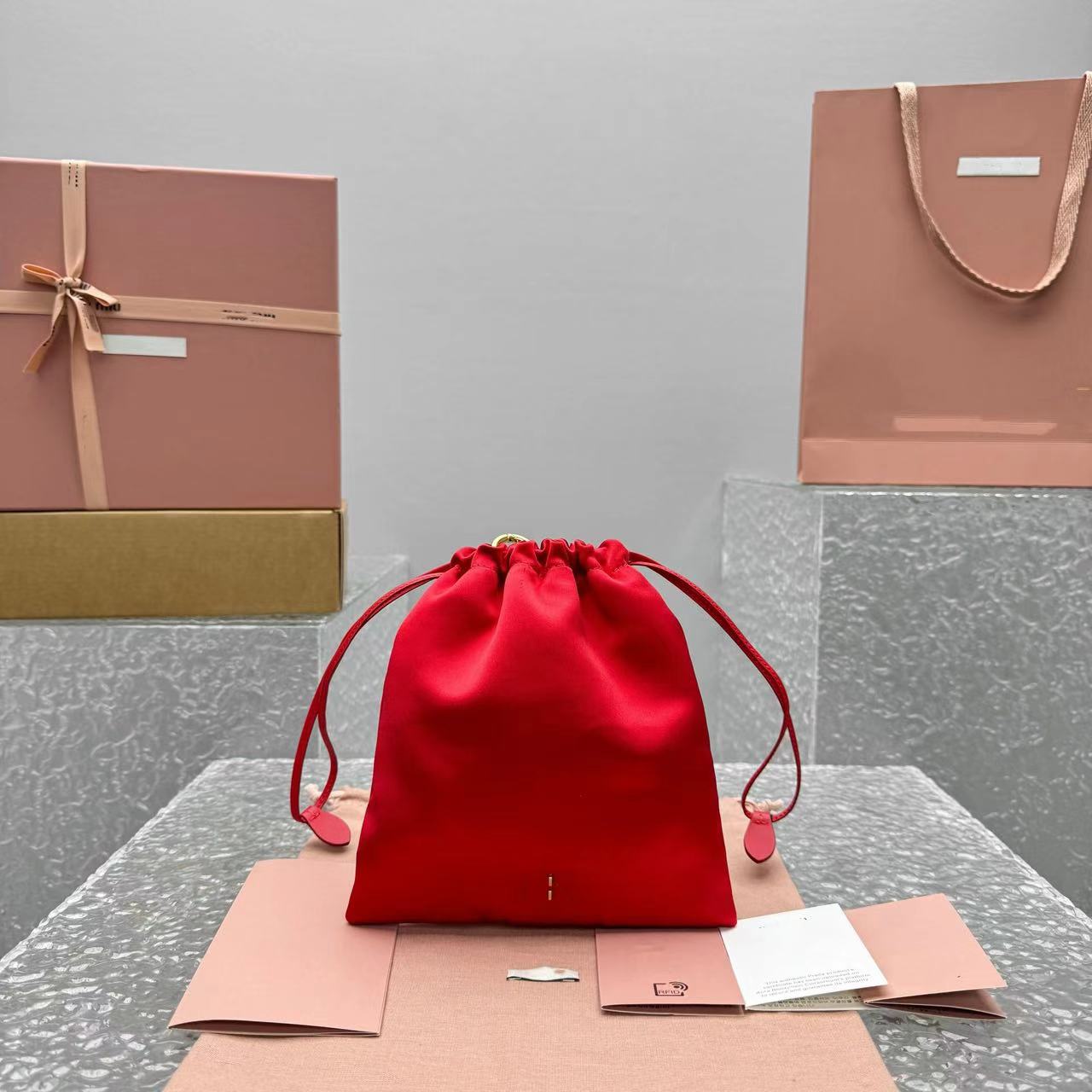 mini drawstring bag designer real silk tote woman satin fabric handbag luxury shoulder bags red green mini suede bags autumn and winter collection wallet