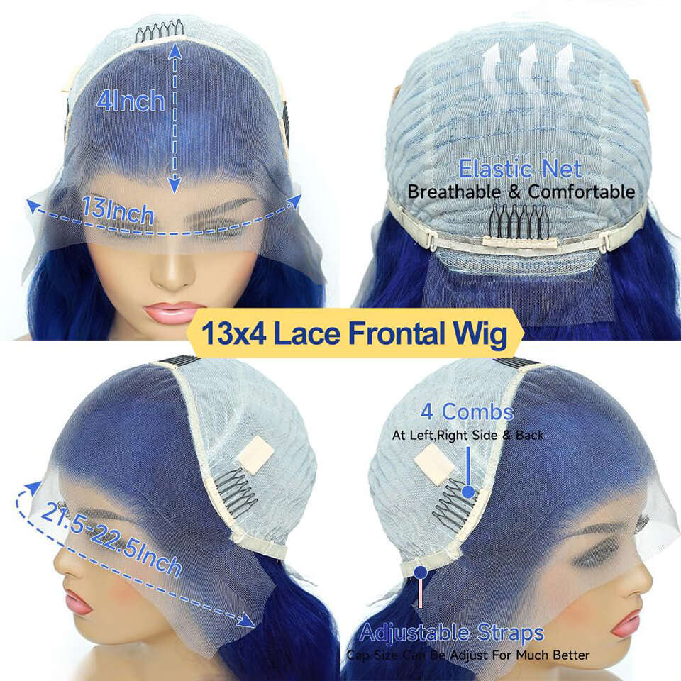 Transparent Blue Colored Body Wave 13x4 Lace Front Wig Brazilian 100% Human Hair Wigs For Women