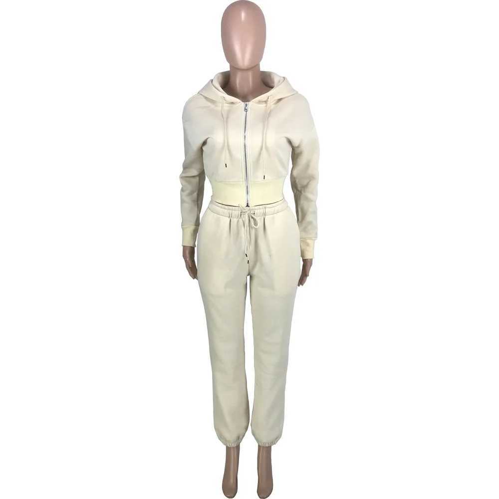 Women's Two Piece Pants Sexy crop jacket two-piece pants set runner womens winter track and field outfit elegant clothing hoodie 2-piece pants se
