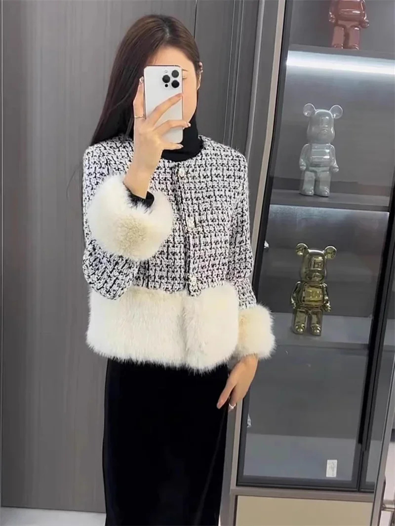 Arrival y Fashion Fall Winter Womens Full Sleeve Cashmere Braid Tweed Fur Pearls Button Casual Thick Warm Jackets 241019