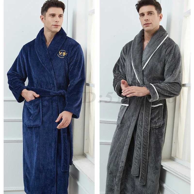 Winter Thicken Warm Mens Sleepwear Bathrobe Gown Large Size 4XL Couple Flannel Long Robe Nightwear Coral Fleece Home ClothesXJ241018