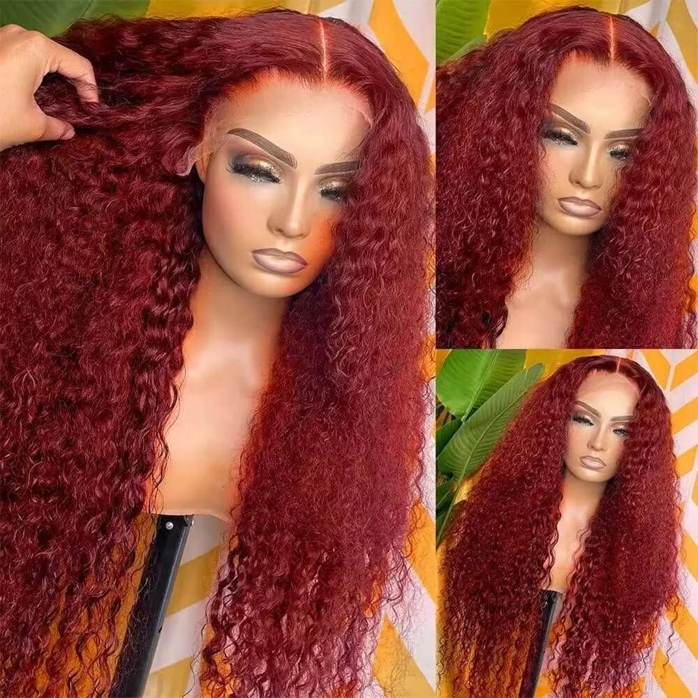 HD Deep x Wave Lace Frontal Wig Colored Burgundy Front Brazilian Red J Curly Human Hair Wigs s