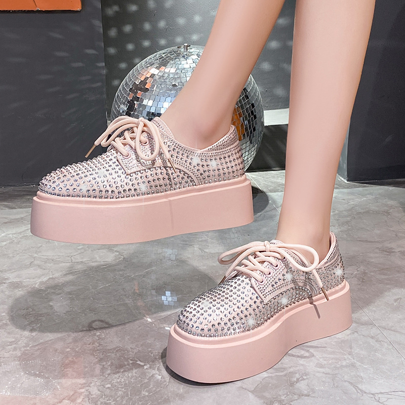 Bright diamond thick soled loafers for women, spring 2024 new full diamond casual single shoes, fashionable and comfortable low top shoes