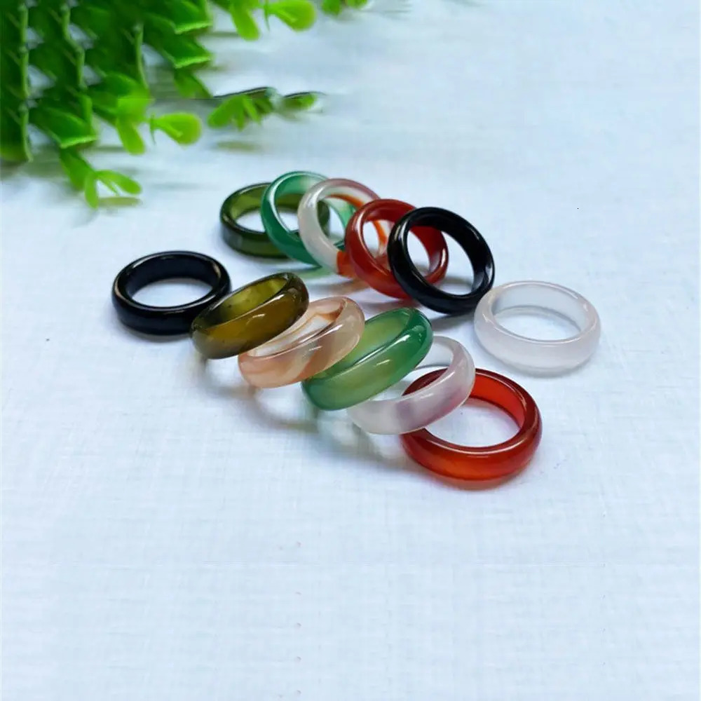 1PC Fashion Natural Stone Ring Unisex Black Green Red Agates Circle Finger Rings Wedding Band Christmas Charms Jewelry Gifts 241010