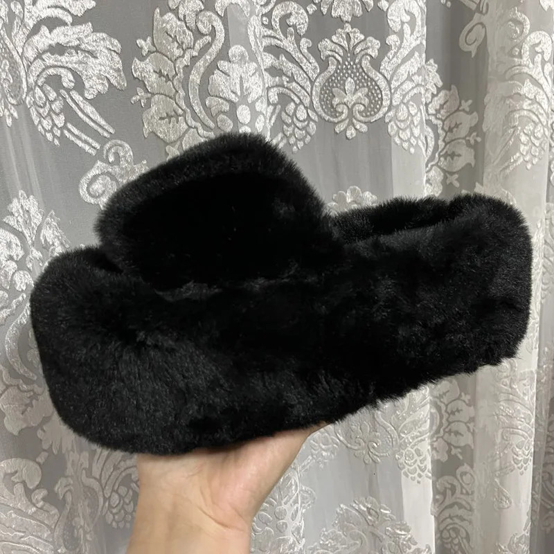 Short and chubby platform fur slider womens autumn thick soled fur outdoor slider womens short plush er shoes 241018