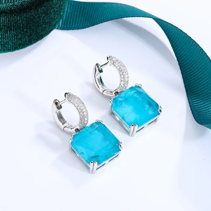 925 silver jadeite Paraiba stud earrings suitable for womens sparkling wedding parties exquisite jewelry bridal earrings luxury jewelry 241018