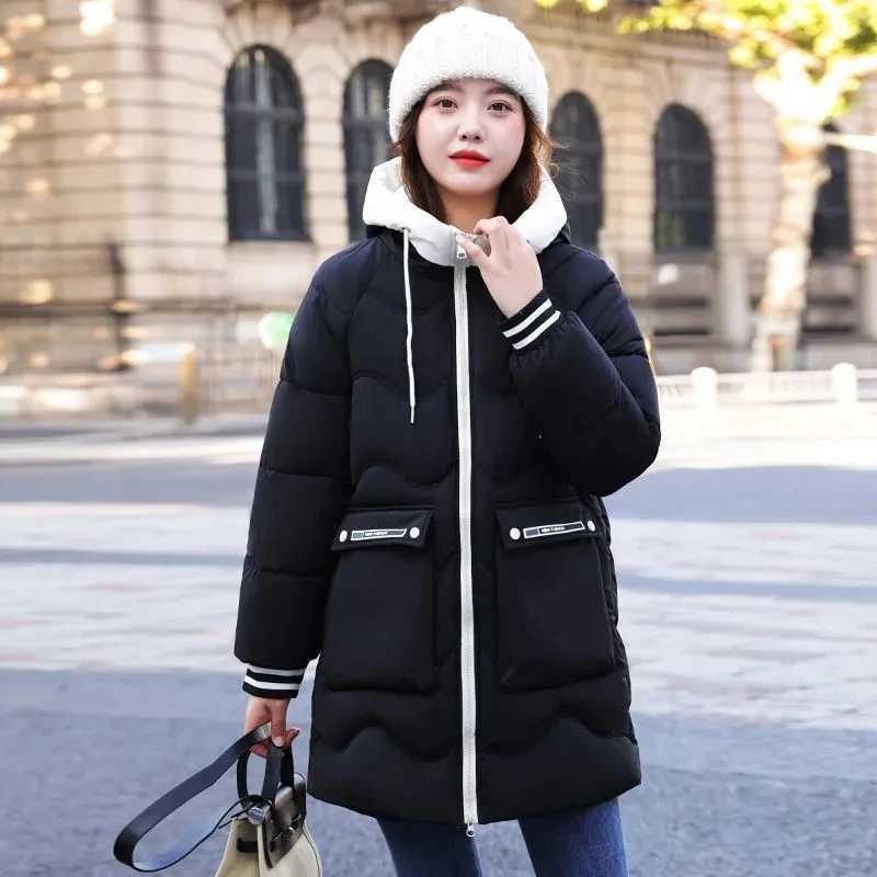 Long Winter Jacket Plus Size Loose Down Coton Coat Thicken Warm Padded Puffer Parkas Womens Casual Hooded Outwear Windproof CoatX241019