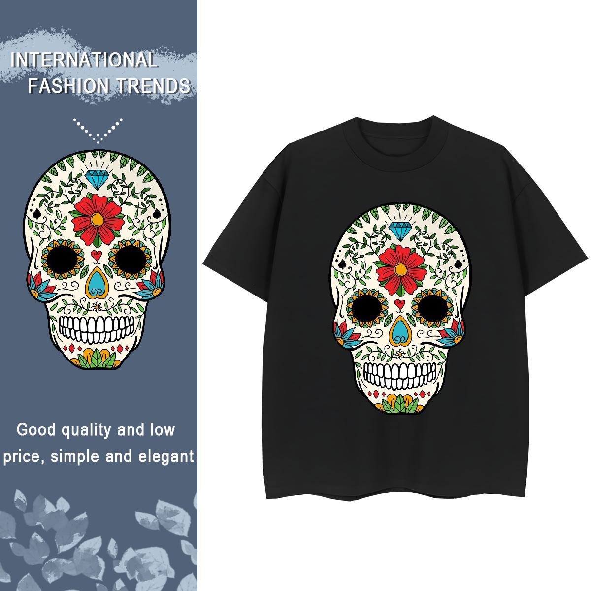 DIY T-Shirts for Women 230g Pure Cotton Breathable Crew Neck Street skull Woman Tshirt 5A Customized Print Tops Tees