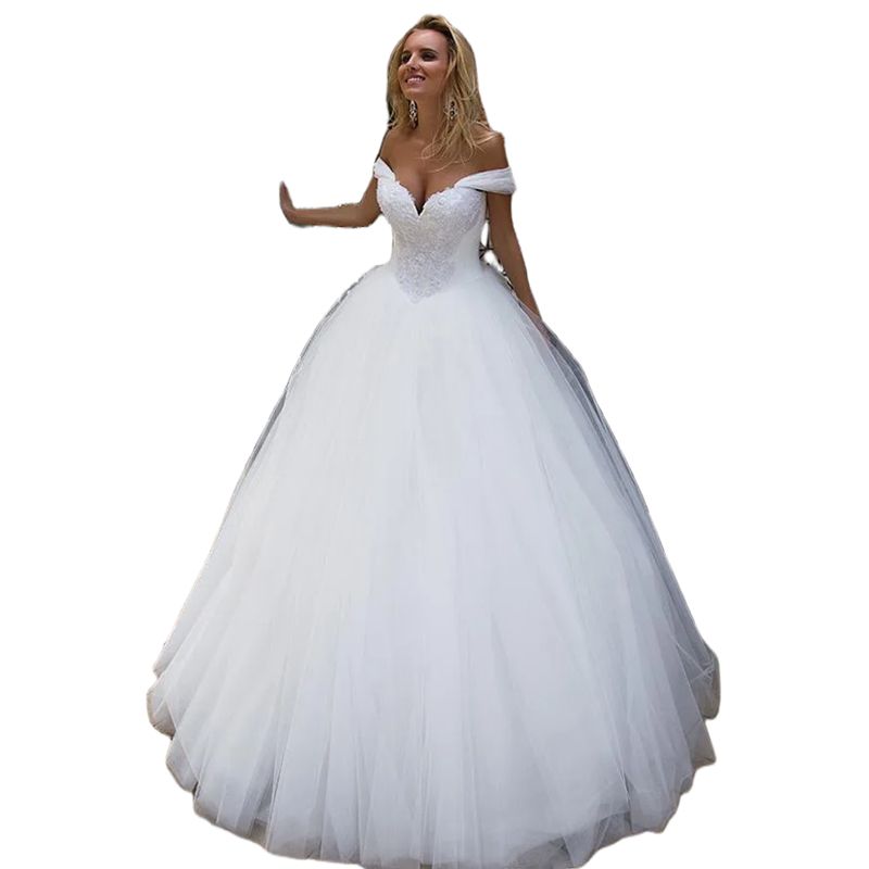 Chapel A Line Wedding Dresses Off Shoulder Long Tulle Bridal Gown Lace Appliques Back Lace-Up Plus Size Bride Dress 2025 Ivory White Vestido De Novia
