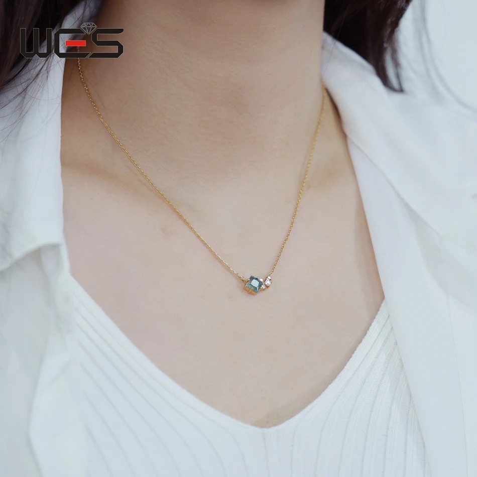 WES 925 sterling silver animal necklace womens natural Mos agate 6 * 6mm fish shaped DIY jewelry party gift engagement 241018