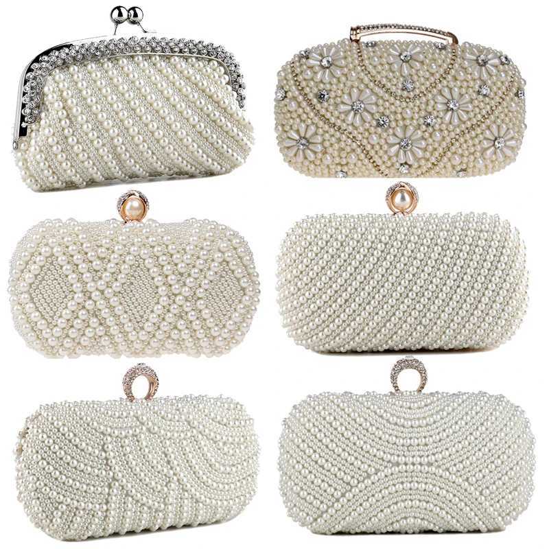 Bead wedding clutch evening bag Rhinestone pearl handbag with chain shoulder metal party wallet diamond holder Y241019