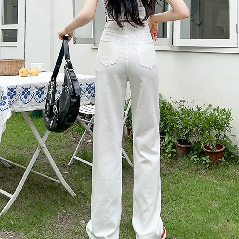 Denim Long Pant Extended Korean Trendy White High Quality Dailiy Classic Jeans Pretty Arrivals Female Trousers 241007