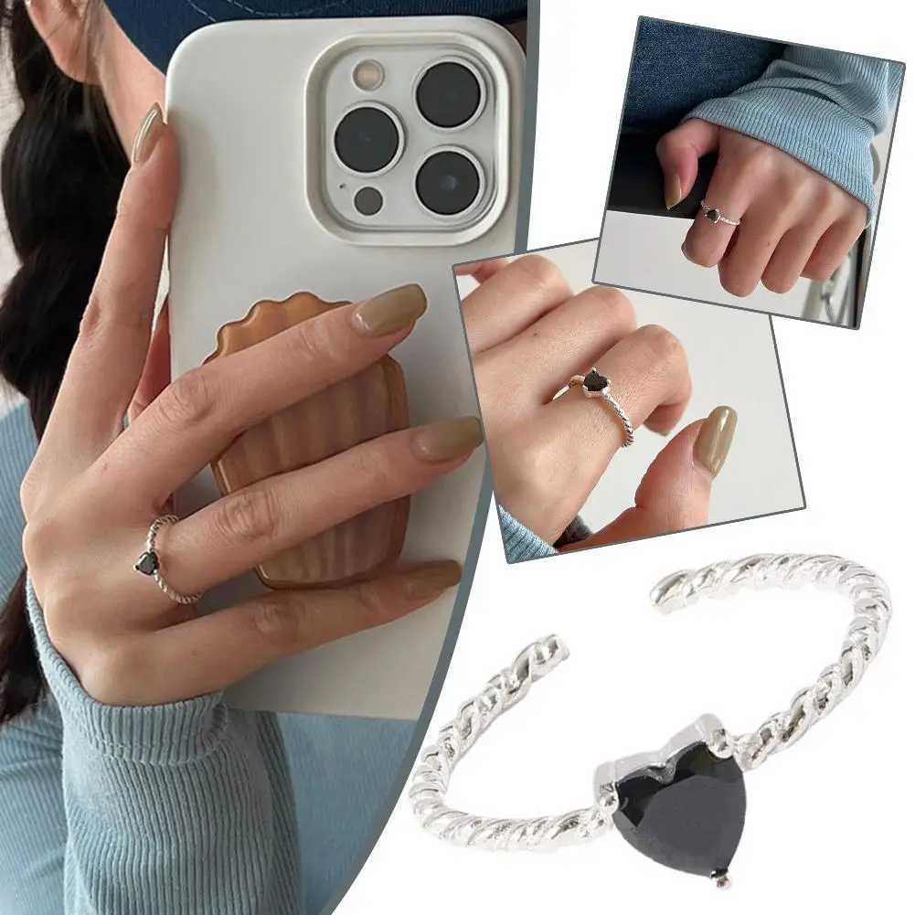 Simple and cute heart-shaped zircon adjustable open ring suitable for women teenagers girls Y2k couple rings finger joints Y2k rings Y241019
