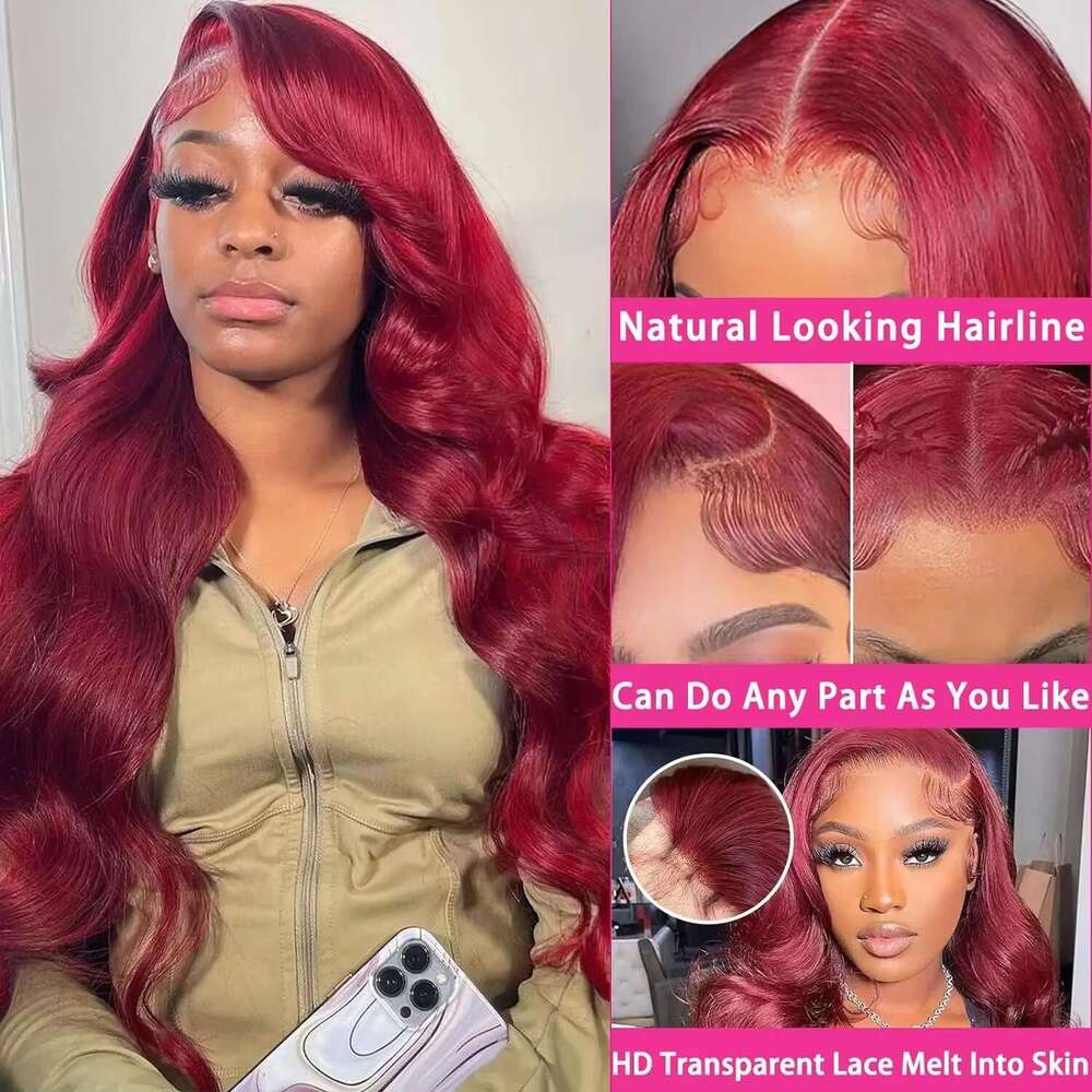 J Burgundy Density Body Wave Lace Frontal Wigs Inch x HD Transparent Human Hair For Black Women