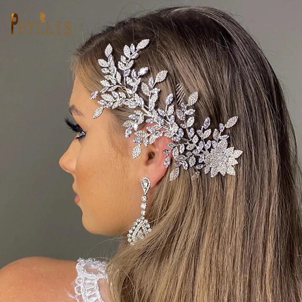 A61 Fashionable Bridal Headpiece Zircon Wedding Comb with Cube Luxury Bucket Hair Wedding Accessories Bridal Crown 241018