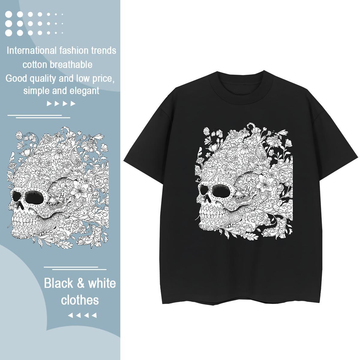 Factory Direct Women T Shirts 230g 100% Cotton O-Neck Short Sleeve Daily Wear skull Woman Tshirt Loose Custom Cartoon Tops Tees