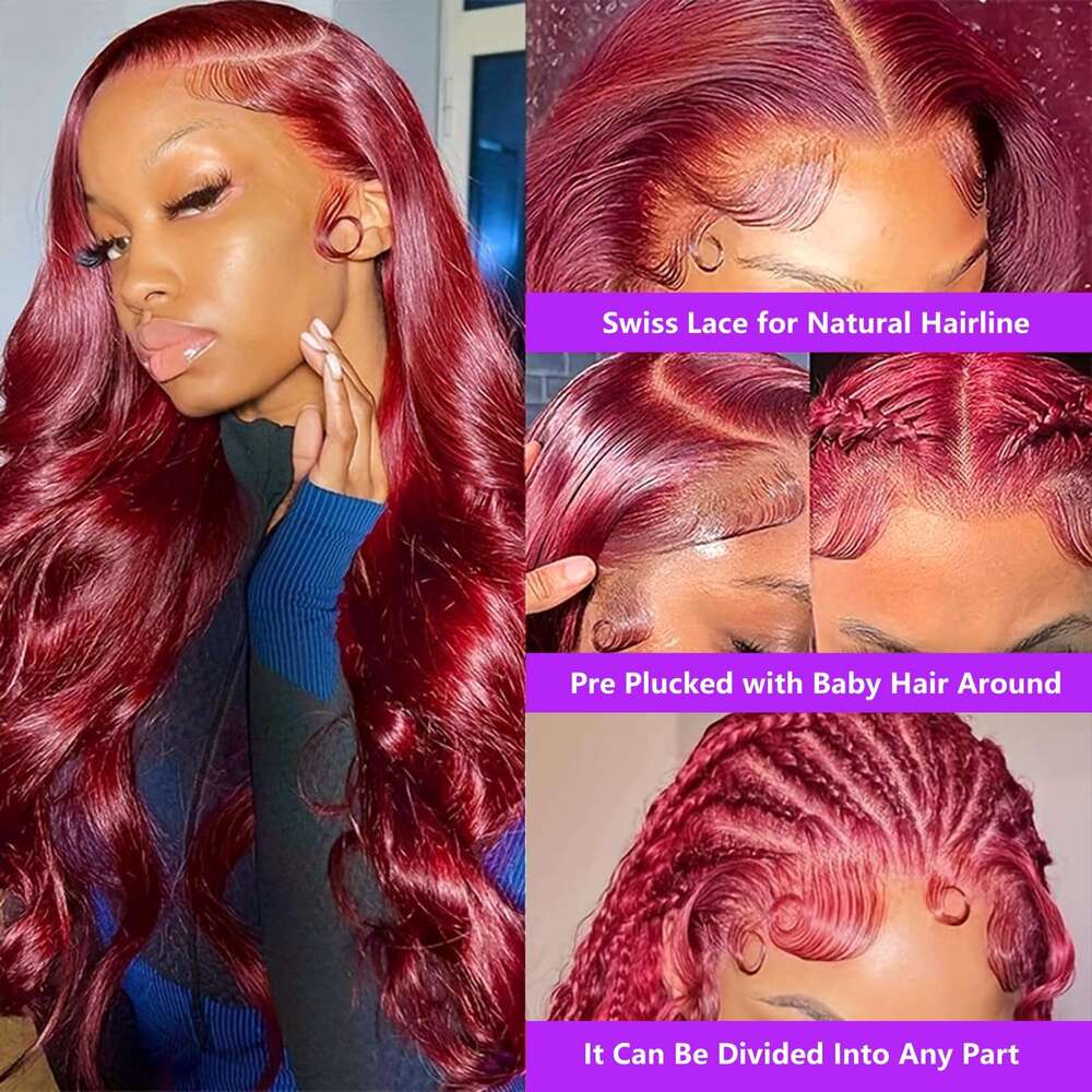 j Burgundy Inch Lace Front Wigs Human Hair Pre Plucked Body Wave x HD Frontal Density Wine al