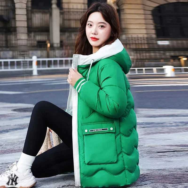 Long Winter Jacket Plus Size Loose Down Coton Coat Thicken Warm Padded Puffer Parkas Womens Casual Hooded Outwear Windproof CoatX241019