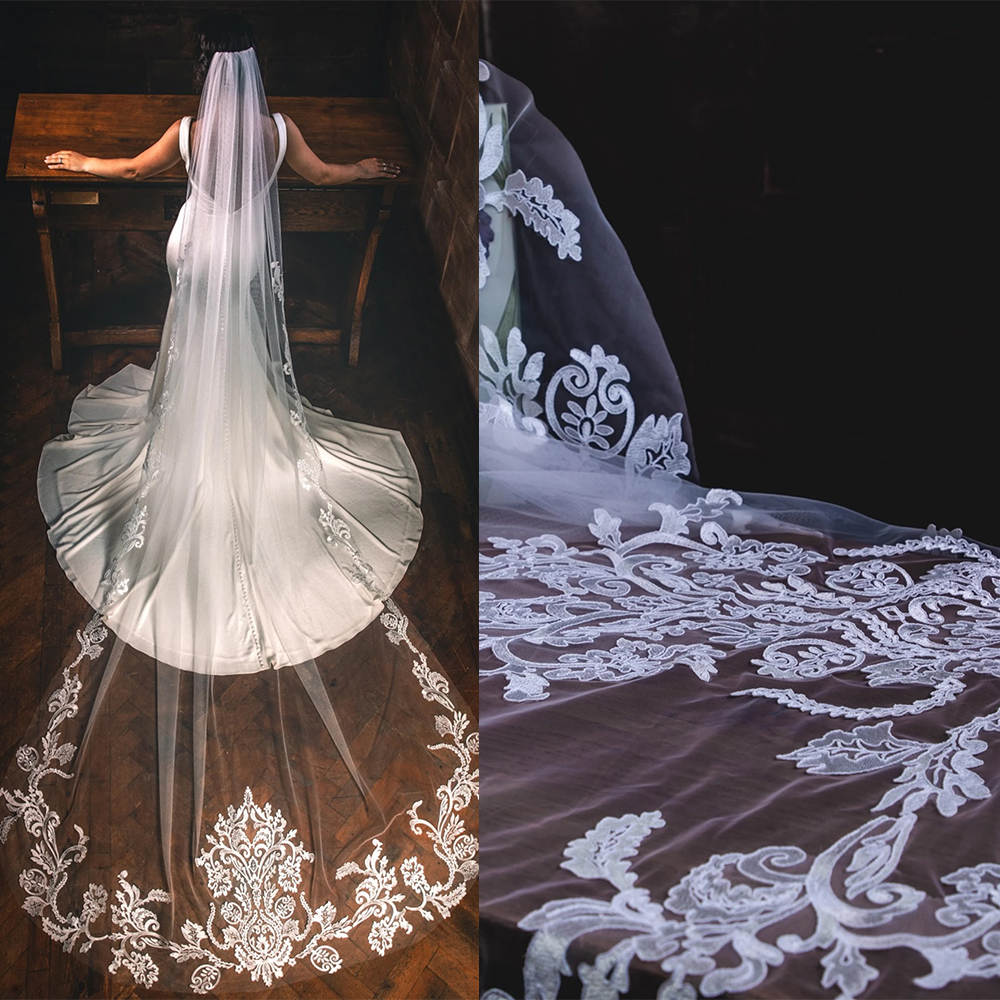 Simple Wedding Veils High Quality Appliques One Layer Cathedral Length Bride Veil Applique Edge Custom Made Bridal Accessories