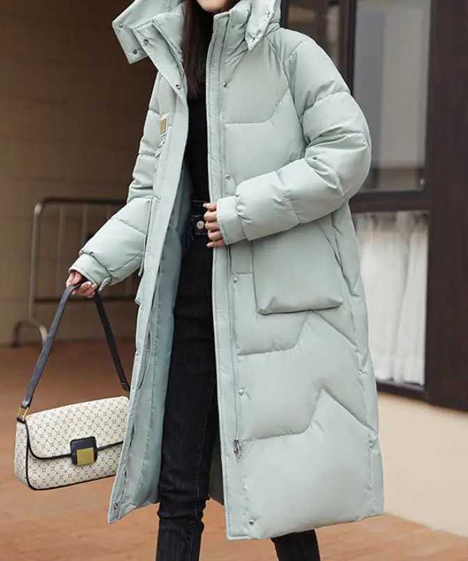 New Winter Fashion Long Sleeve Stand Up Collar Zipper Solid Color Slim Fit Thick Long Version Detachable Hooded Down Jacket ForX241019