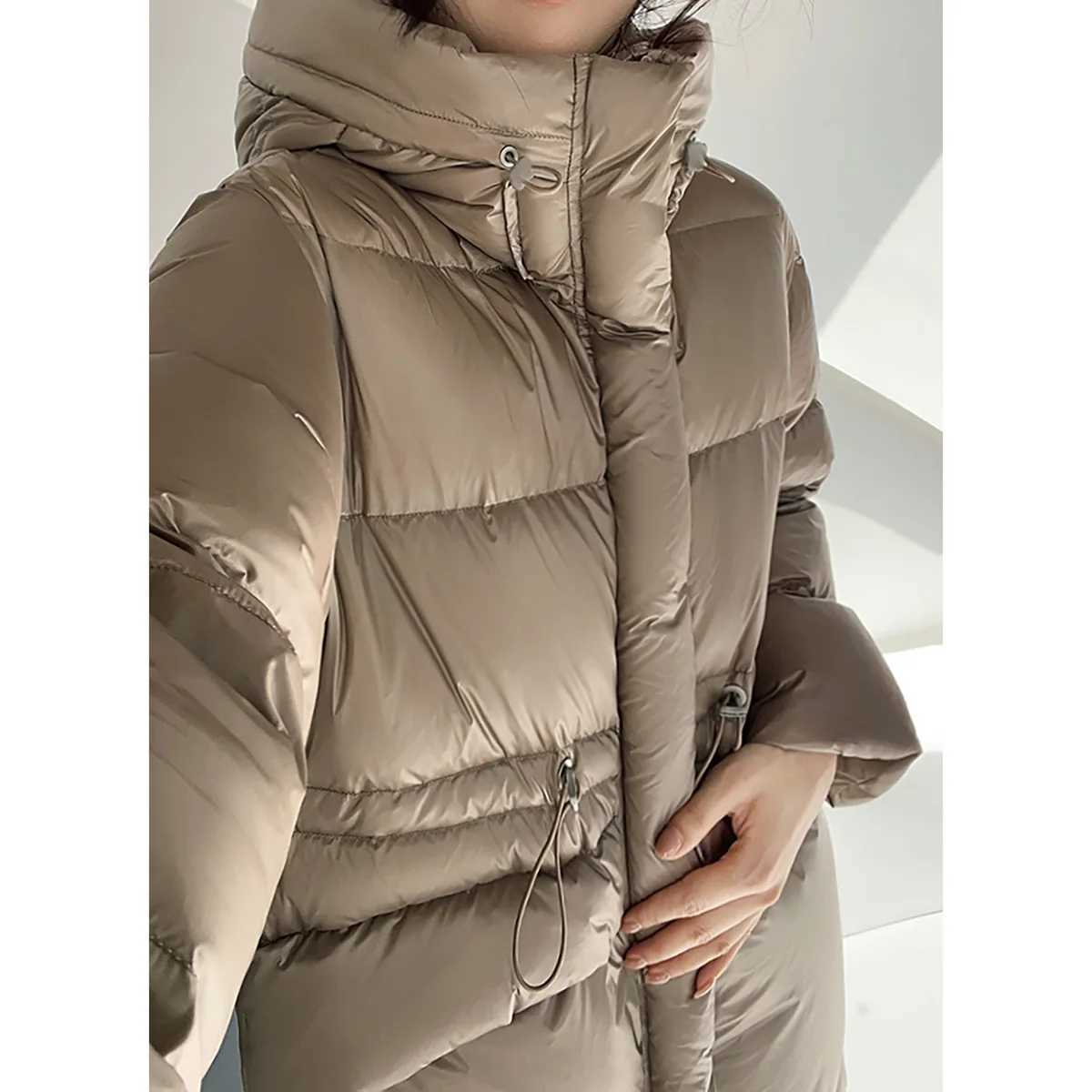 Premium Goose Down Jacket Hooded Down Jacket Womens High-end Womens Clothing Winter Clothing Medium and Long Coat Waist WhiteX241019