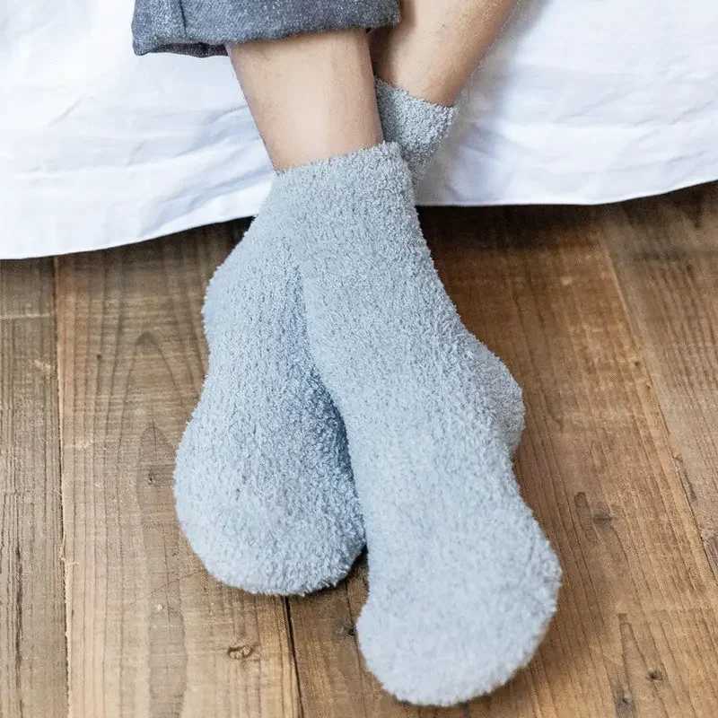 3Pairs Winter Warm Coral Fleece Socks Men Solid Loose Sleeping Sock Velvet Home Fluffy Stocking Thicken Thermal Sox CalcetinesXJ241019
