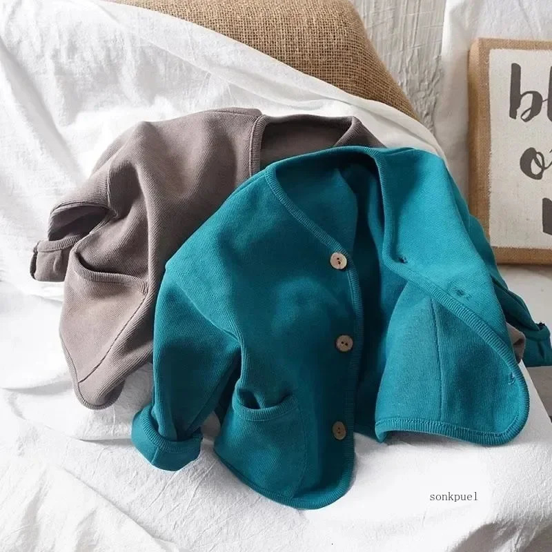 2024 Autumn Children Long Sleeve Cardigan Baby Cotton Coat for Boys Girls Solid Jacket Kids Casual Clothes 241018