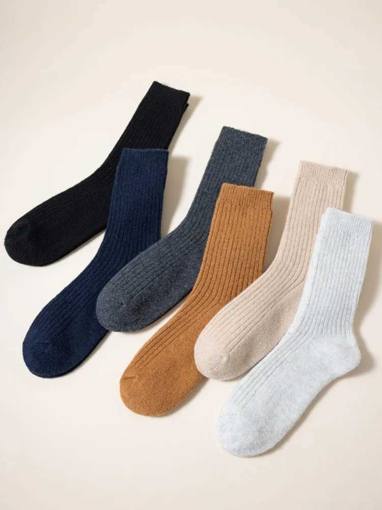 3 Pair Winter Thick Warm Mens Wool Socks Harajuku Retro Fashion Long Socks High Quality Breathable Business Thick Terry SocksXJ241019