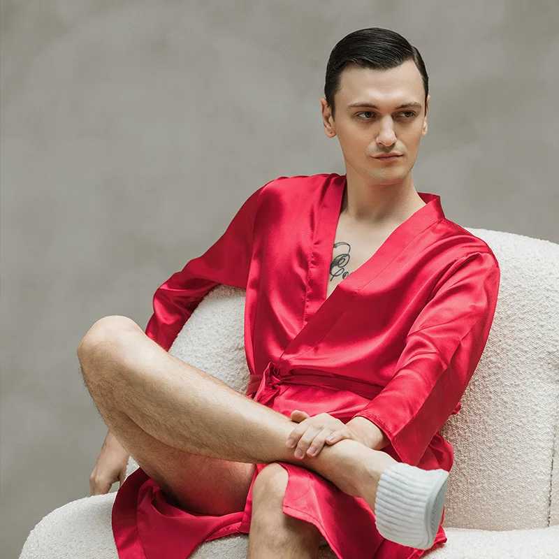Casual Long Sleeve Homewear Intimate Lingerie Satin Men Groom Groomsman Wedding Robe 2022 Summer New Sleepwear Bathrobe GownXJ241018