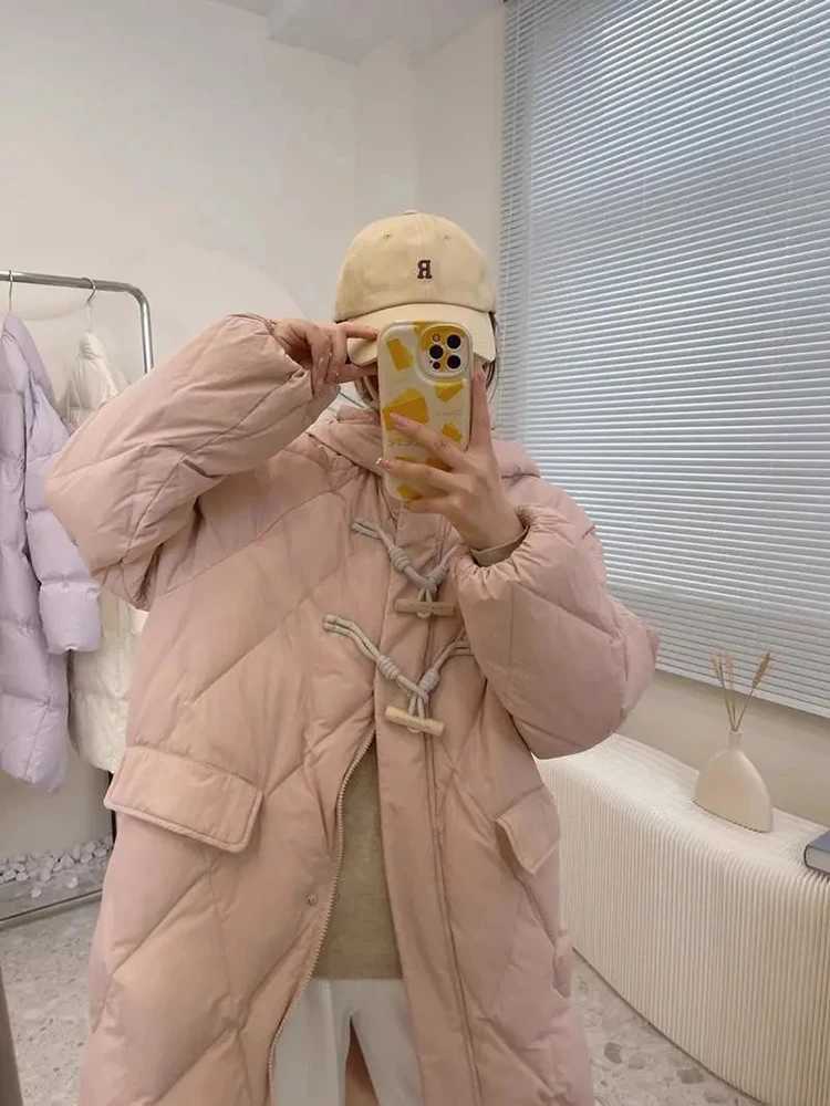Mid-length Hooded Down Cotton Coats Tops Winter Snow Wear Casual Loose Chaqueta Elegant Casaco Korea Warm Women Jaqueta AbrigoX241019