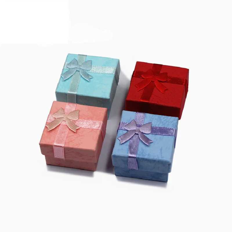 6 pieces/batch 4 * 4cm square ring box paper bead treasure box ring earring storage container jewelry gift box bow jewelry display box W241019