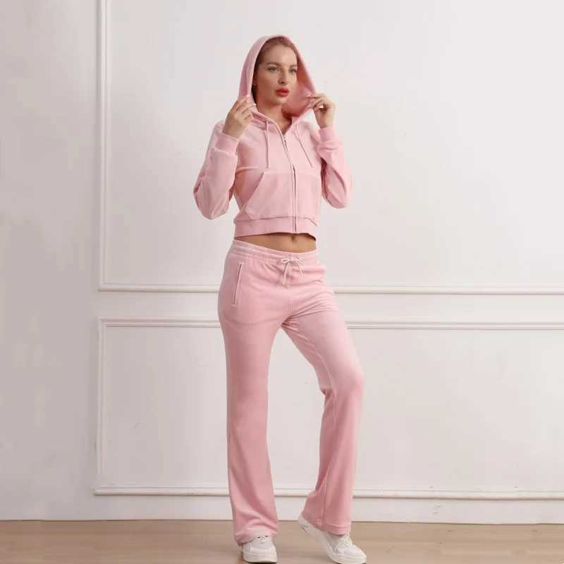 Womens Two Piece Pants JC Lovers brand casual womens suit spring and autumn outdoor velvet womens track and field uniform with collar jogging sportswe