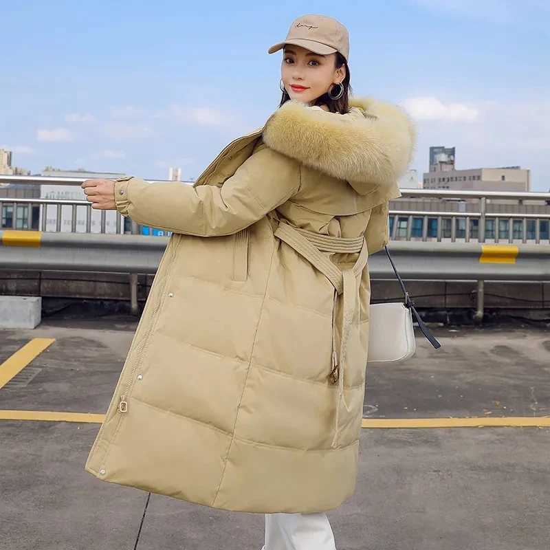 Long Down Cotton Parkas Coat Female 2024 New Winter Loose Large Fur Collar Hooded Warm Thick Parkas Puffer Women Padded OvercoatX241019