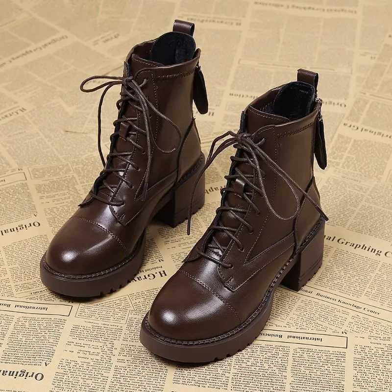 2024 Hot selling Womens Shoes with Zipper Rear and Fashionable Front Lace Modern Boots for Womens New Round Toe Mid calf Boots Zapatos Y241019