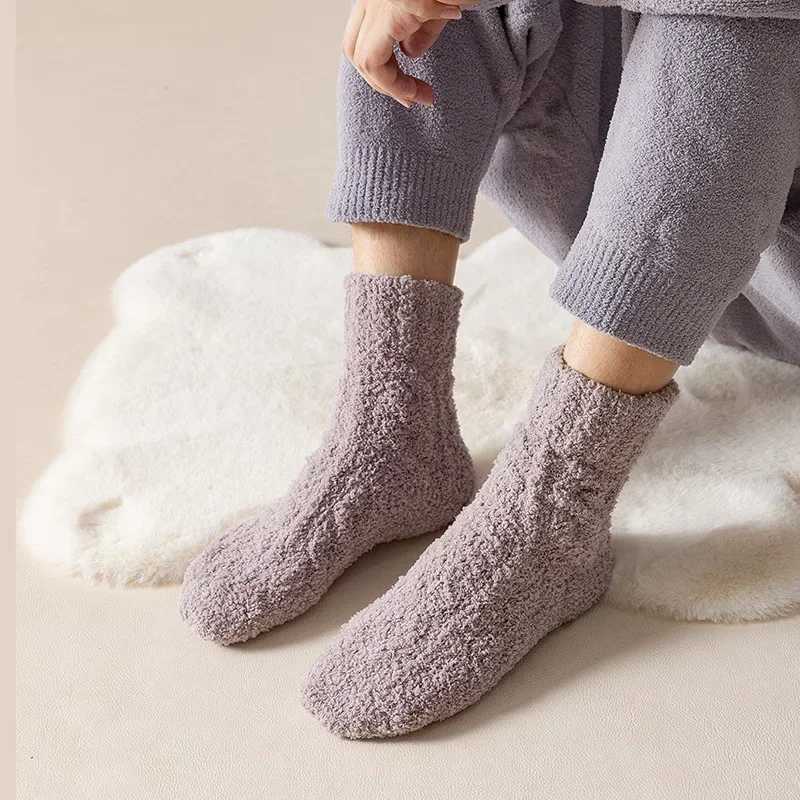 1/2Pairs Winter Warm Velvet Socks Men Coral Fleece Thick Plus Stocking Girls Fluffy Floor Sleeping Middle Tube Sock Hosiery SoxXJ241019